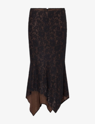 De La Vali Womens Black Faela Lace Midi Skirt