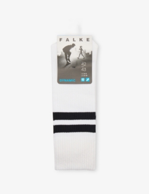 Falke Mens  Dynamic Striped Cotton-blend Socks In White