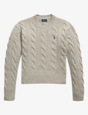 POLO RALPH LAUREN: Logo-Embroidered Cable-Knit Wool-Cashmere Blend Jumper