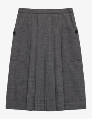 Prada Womens Grey Pleated Flared Wool Midi Skirt In Gray