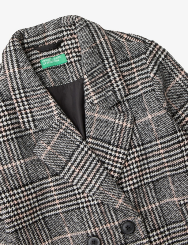 Double-Breasted Prince of Wales Wool Blend Coat  6-12 Years